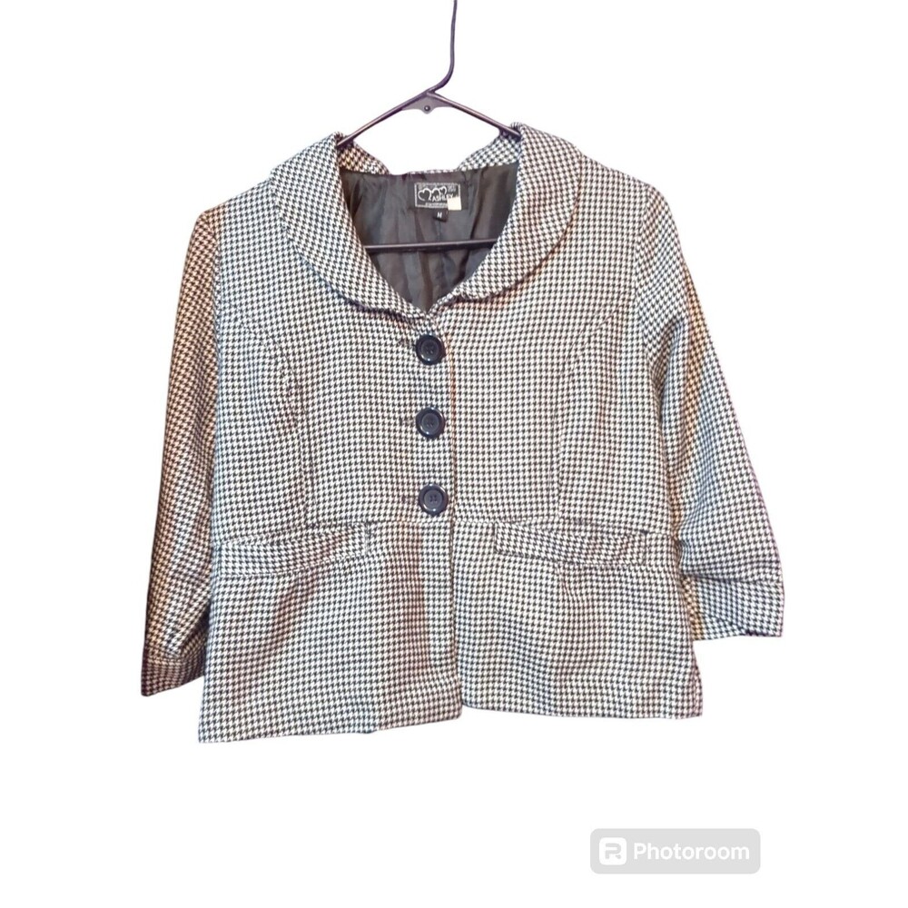 Laura Ashley Blazer Women Size  M Herringbone Black & White